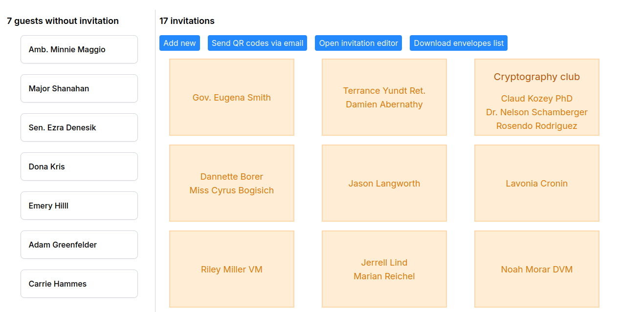 Screenshot of the invitations tab