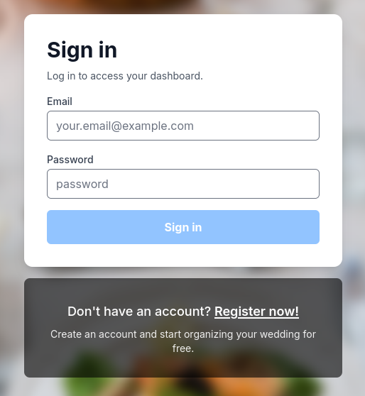 Screenshot of the login page