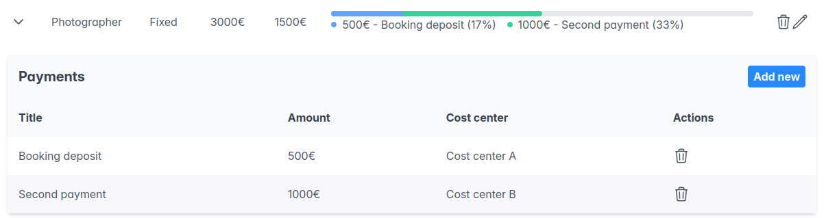 Screenshot of the expenses page