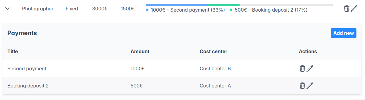 Screenshot of the expenses page