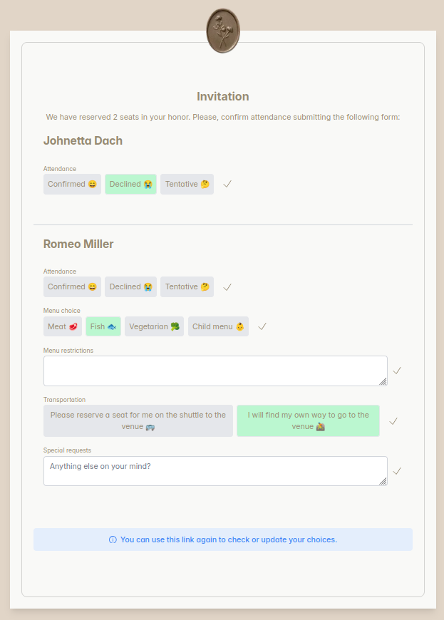Screenshot of the RSVP form