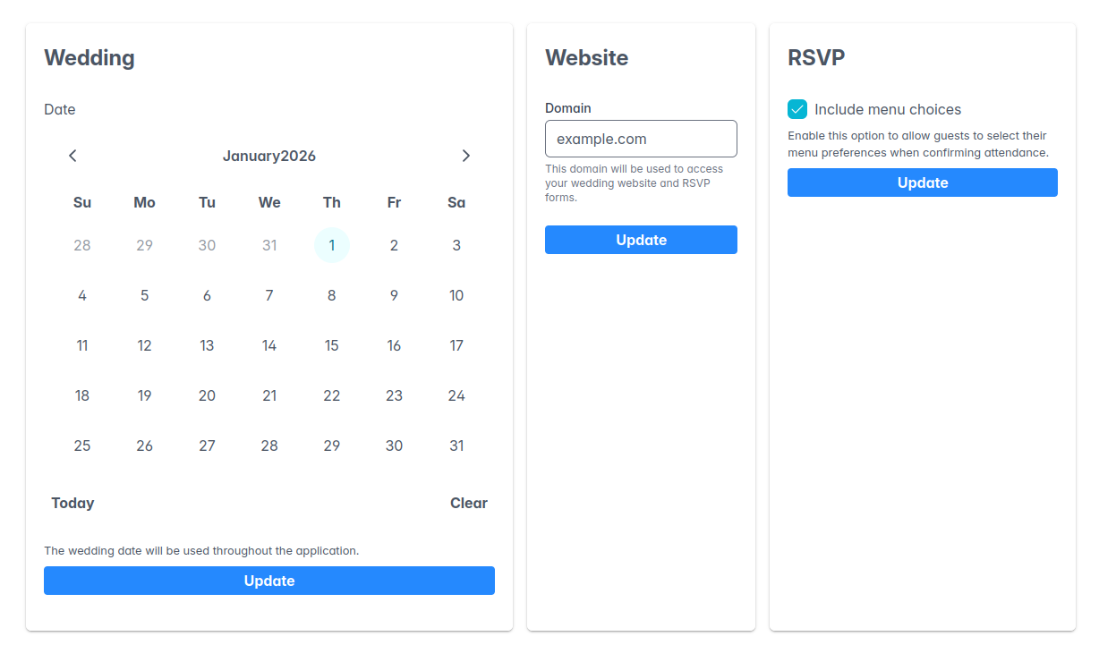 Settings Screenshot of the settings page