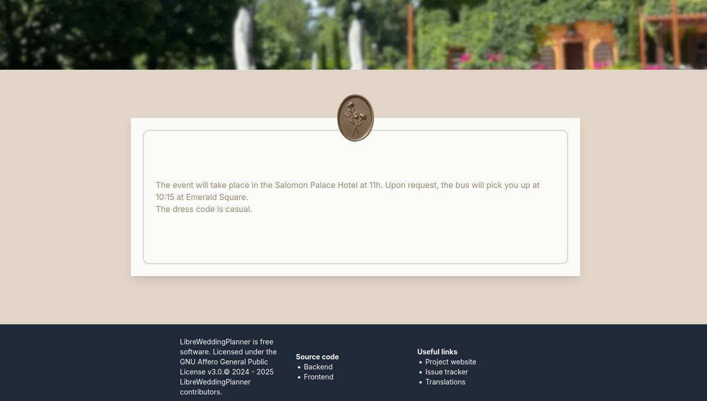 Public website Screenshot of the public website